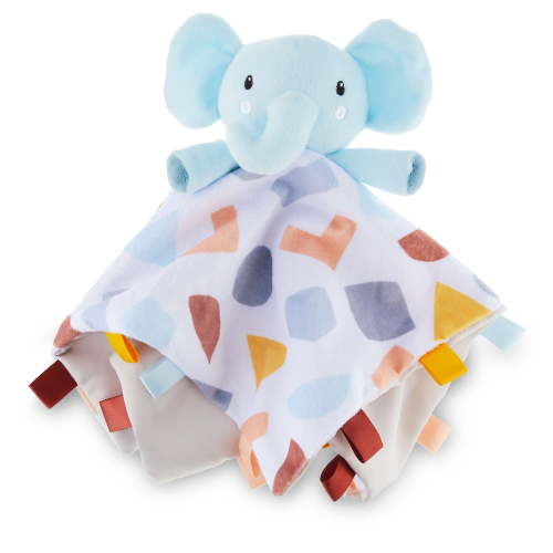 Parent's Choice Plush Blue Elephant Security Blanket with Satin Back and Tags, 12 x 12", Infant Unisex