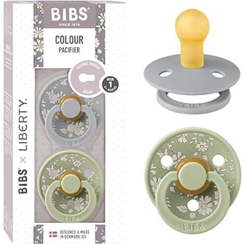 BIBS Colour Liberty Soother 2-Pack, BPA Free Dummy Pacifier, Round Nipple. Natural Rubber Latex, Made in Denmark, Size 1 (0-6 Months), Capel Sage