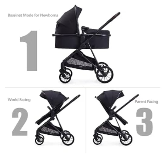 Lortsybab Infant Newborn Baby Stroller - 2 in 1 Pram Stroller with Reversible Seat, for 0-36 Months Babies