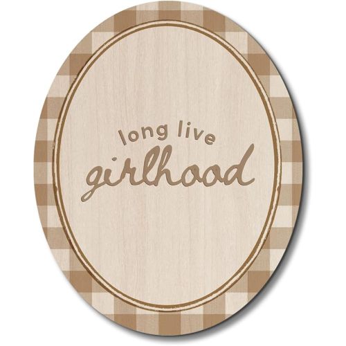 Girl Room Wall Decor,Baby Girl Nursery Oval Wall Art Decor,Long Live Girlhood Buffalo Plaid Wooden Hanging Decor for Kids Girls Toddler Nursery Room Bedroom Playroom
