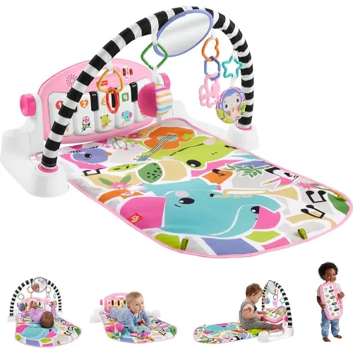 Fisher-Price Baby Playmat Glow and Grow Kick & Play Piano Gym, Navy Musical Learning Toy with Developmental Activities for Newborns 0+ Months