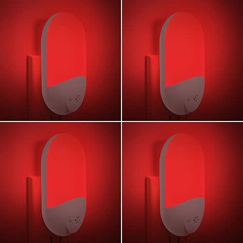 670nm Red Light Night Light for Sleep Therapy[4 Pack] - Zero Blue Light, with Dusk to Dawn Sensor Auto On/Off LED Night Light Plug into Wall for Nursery Bedroom Bathroom