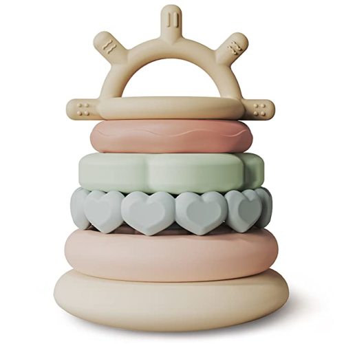 Moonkie Stacks of Circles Soft Teething Toy Educational Learning Stacking Ring Toys for Babies, 7 Piece Set