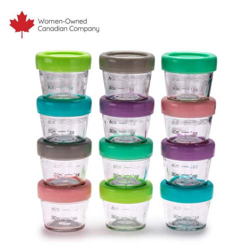 melii Glass Baby Food Freezer Jars, Snack Container with Lids, BPA Free, Microwave & Dishwasher safe