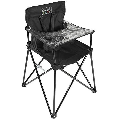 ciao! baby Portable High Chair for Babies and Toddlers, Fold Up Outdoor Travel Seat with Tray and Carry Bag for Camping, Picnics, Beach Days, Sporting Events, and More (Black)