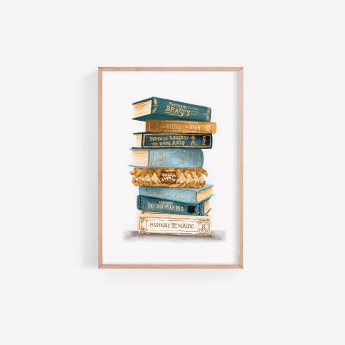 School books for the Wizarding World watercolor Print - hand painted room decor - Magical Wall Art, Paintings, Tourism, Witch, Nerd Art