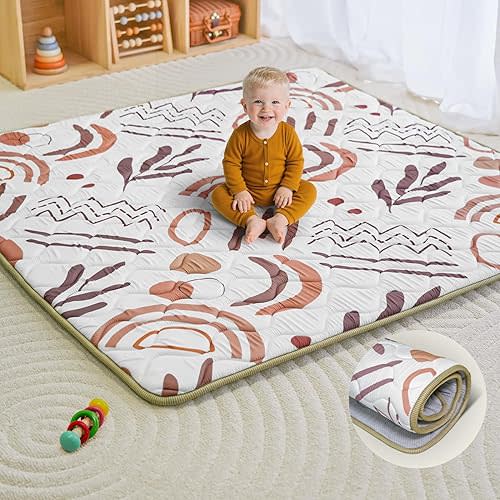 Baby Play Mat, 50x50 Playpen Mat, Thick Soft Foam Playmats for Baby, Foldable and Washable Crawling Mat for Floor (Orange Nature)