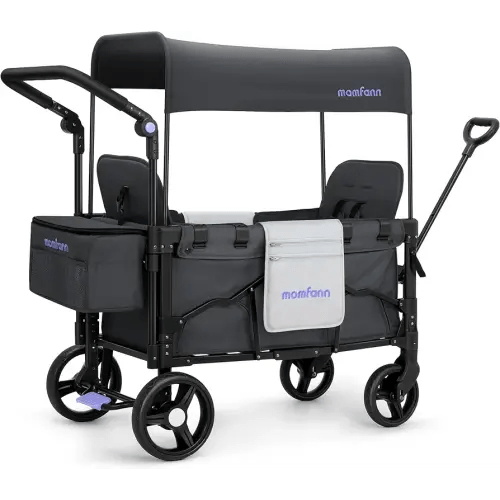 Stroller Wagon for Kids, Wagon Stroller Toddlers 2 Seaters, All-Terrain Baby Wagon Outdoor with Canopy, Parent Organizer, Adjustable Handle & Pull Bar for Infants and Toddlers, Gray