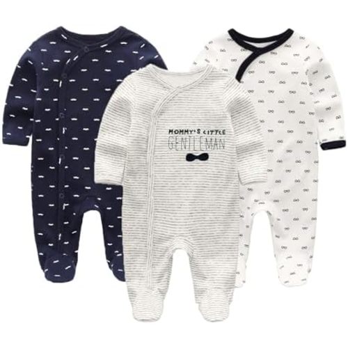 Unisex Baby Boy Girl Footies Rompers Cotton Long Sleeve 3 Pack Infant Jumpsuits 0-12Months Babies' Outfits