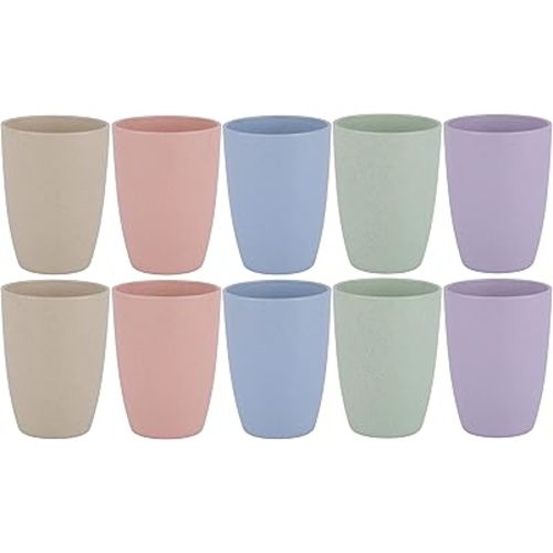 LuckyZone Wheat Straw Reusable Cup (12 oz) - Unbreakable Drinking Glasses Sets for Home Outdoor - Dishwasher Safe Tumbler - BPA Free and Eco friendly (10Pcs/5Color)