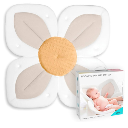Blooming Bath Baby Bath Seat - Baby Tubs for Newborn Infants to Toddler 0 to 6 Months and Up - Baby Essentials Must Haves - The Original Washer-Safe Flower Seat (Lotus, White/Olive)