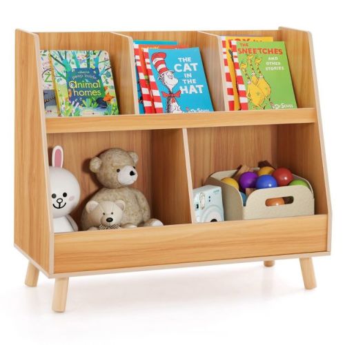 Costway 5-cube Kids Bookshelf And Toy Organizer Wooden Storage Bookcase With Wood Legs Beige