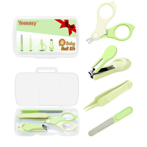 Baby Nail Clippers Kit Baby Grooming Set with Nail Clippers, Scissors, Nail File & Tweezers Baby Care Kit Fingernail Cutter for Baby,Newborn,Infant,Toddler,Kid(Green)