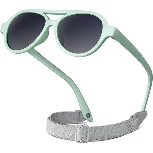 RIVBOS Baby Aviator Wrap Polarized UV400 Sunglasses Soft Frame Secure Strap Toddler,Infant and Newborn (0-18 Months) RBK068