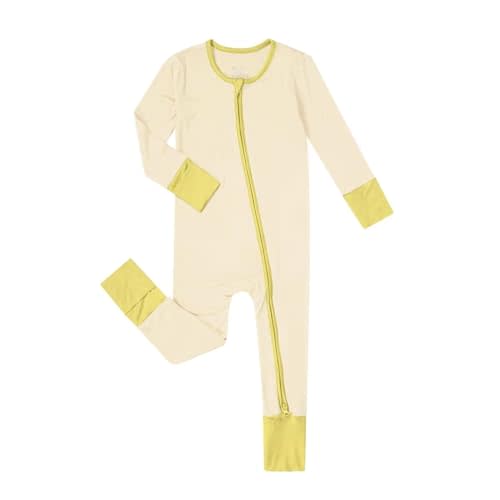 Teach Leanbh Unisex Baby Bamboo Viscose Pajamas with Mittens and Feet Cuffs Soild 2 Way Zipper Long Sleeve Romper