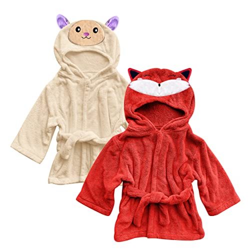 Sunny zzzZZ 2 Pack Unisex Baby Plush Animal Face Robe for 0-9 Months - Baby Essentials Registry Gifts