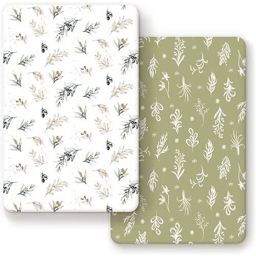 Pack n Play Sheets Fitted 2 Pack, Stretchy Ultra Soft Jersey Knit Pack and Play Sheets, Universal Fitted Portable/Mini Crib Mattresses Snug and Safe, Oliver Flora for Boy and Girl
