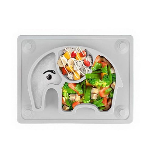 Baby Suction Placemat - SILIVO Non-Slip Silicone Toddler Plates with Suction Cups Fits Most Highchair Trays - 10"x7.7"x1" - Gray