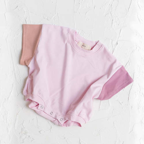 Baby Toddlers Cotton Short Sleeve Pink Color Block Romper