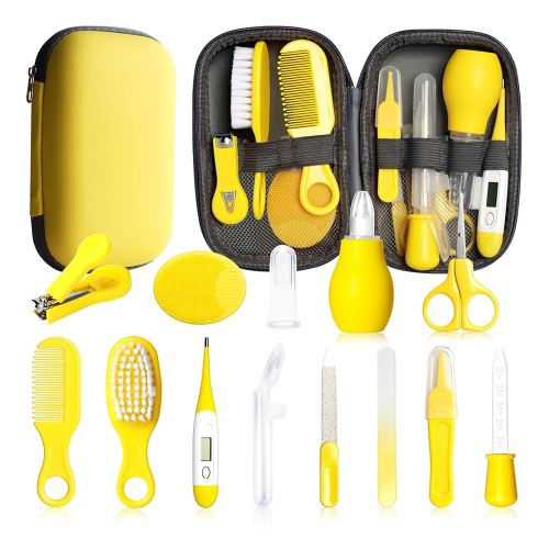 Baby Healthcare and Grooming Kit, 14 in 1 Baby Safety Set Newborn Nursery Health Care Set with Hair Brush Scale Nail Clippers for Baby Girls Boys(14 Kits Yellow)