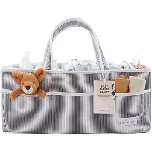 Lily Miles Baby Diaper Caddy - Organizer Tote Bag for Infant Boy or Girl - Baby Shower Basket - Nursery Must Haves - Registry Favorites - Newborn Caddie Car - Gray/Gray, Extra Large
