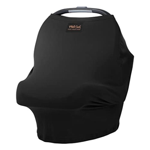 Milk Snob Original 5-in-1 Luxe Nursing Cover in Black - Added Privacy Breastfeeding Cover, Car Seat Cover for Carrier, Stroller, High Chair, Shopping Cart, Lounger Canopy, Newborn Essentials