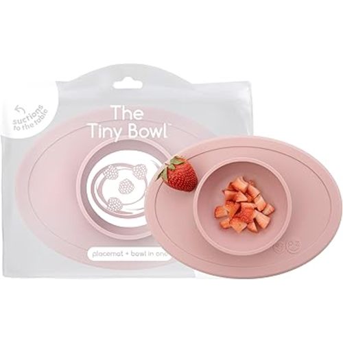 ezpz Tiny Bowl (Blush) - Silicone Suction Placemat + Bowl for Infants - 6 months+ - Baby Led Weaning Supplies - Fits All Highchair Trays