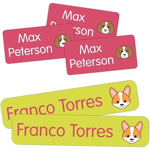 Mabel’s Labels Personalized Name Labels Multi-Purpose Value Pack – 110 Custom Laundry-Safe, Waterproof Kids’ Name Labels for School, Clothing, Camp, Daycare and Sports. (Dog)