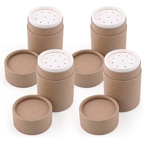 4 Pcs 2 Oz Paperboard Powder Shaker,Empty Round Biodegradable Kraft Paper Sifter Containers Tube with Perforated Lid for Storage Tea Coffee Loose Powder Bath Salt Crafts Gift Packaging,Brown