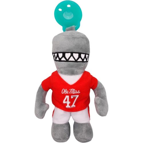 Baby Boy and Girl Silicone Pacifier with College Mascot Stuffed Toy Plush, Collegiately Licensed, Tony The LandShark, Ole Miss University
