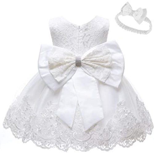 LZH Baby Girls Ruffle Lace Backless with Headwear,Bowknot Flower Dresses Pageant Party Wedding