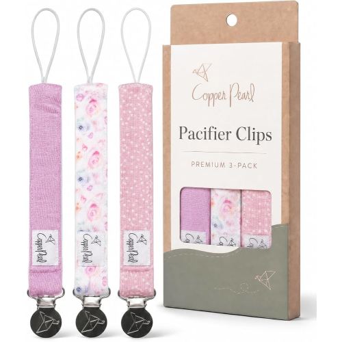 Amazon.com : Copper Pearl Premium Knit Pacifier Clips 3-Pack: Stylish Stainless Steel Holders for Baby Girls and Boys - Prevents Floor Drops - Bloom Design : Baby