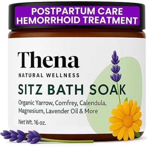 Best Organic Sitz Bath Soak Postpartum Care & Post Partum Essentials, Natural Hemorrhoid Treatment for Women & Moms with Epsom Dead Sea Salt Witch Hazel, Sitz Bath for Toilet, Thena