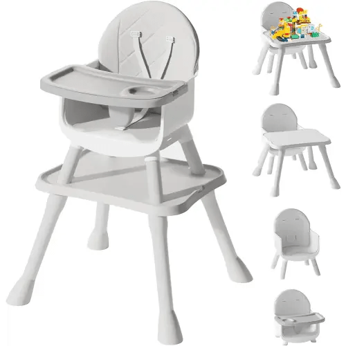 6 in 1 Baby High Chair, Convertible Highchair for Babies and Toddlers (Grey)