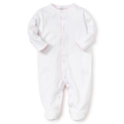 Kissy Dots Print Footie, White/Pink New