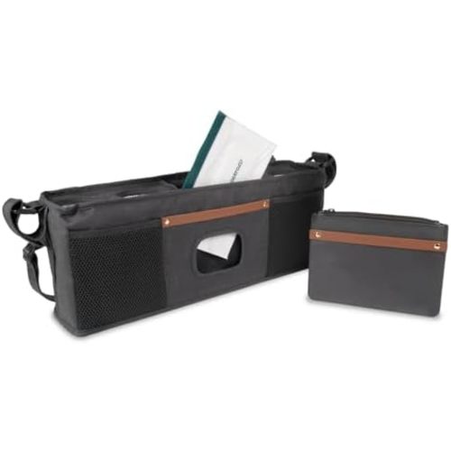WONDERFOLD Parent Console Stroller Organizer with Insulated Cup Holders, Hook and Loop Closure Handle Attachment, 2 Storage Pockets, and Removable Shoulder Strap for Easy Transport