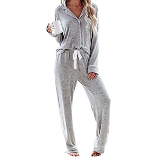 Aamikast Women's Pajama Sets Long Sleeve Button Down Sleepwear Nightwear Soft Pjs Lounge Sets