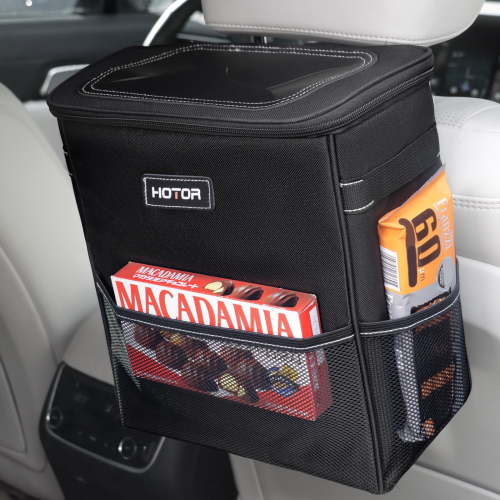 HOTOR Car Trash Can with Lid, Leak-Proof Car Garbage Can, Car Accessories, 3 Gallons, Black