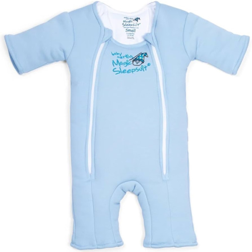 Magic Sleepsuit Baby Merlin's Cotton Baby Swaddle Transition Product - Soft and Cozy Design, Double Zipper for Easy Diaper Changes, Promotes Safe Sleep, 3-6 Months - Blue - Small 12-18lbs