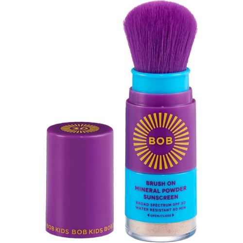 BOB KIDS SPF 30 Brush On Mineral Powder Sunscreen, Broad Spectrum Protection, Water Resistant 80 Mins, Fragrance Free, Easy to Apply for Kids & Babies, Mfg in USA