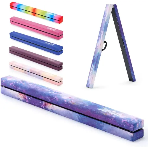 ZELUS 8' Folding Gymnastics Balance Beam, Floor Balance Beam w/Carry Handles Anti-Slip Base for Kids, Beginners & Professional Gymnasts