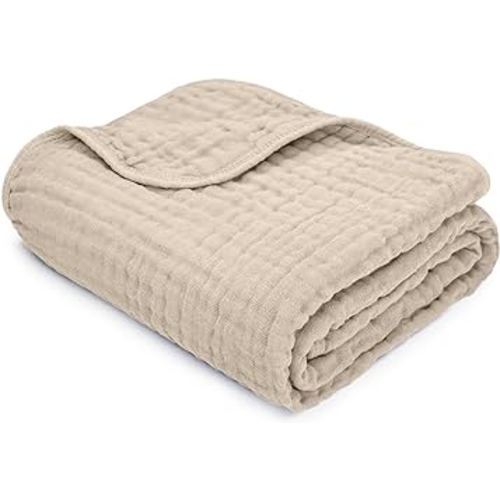 Comfy Cubs Baby Muslin Blanket, Swaddle for Newborns and Toddlers, Large 40” x 40” Cover, 6-Layer Plush Softness for Infant Swaddling, Receiving, or Tummy Time, Shower Gift (Sand, Baby - Muslin)