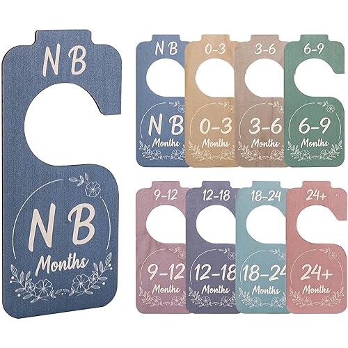 8pcs Baby Clothes Dividers, Wooden Baby Wardrobe Dividers Double-Sided Baby Closet Dividers Multi-Color Infant Clothes Organizer Dividers Nursery Hanger Dividers from Newborn to Toddler