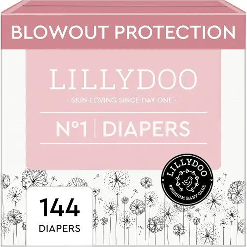 LILLYDOO Baby Diapers - Size 1 (4-11 lbs), Monthly Supply (144 Count), Leak Protection, Skin-Friendly, Ultrasoft, Perfume- & Chlorine-Free, Hypoallergenic, Dermatologist Tested, Oeko-TEX®