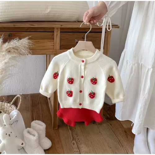 Baby Girl Strawberry Knit Cardigan & Ruffle Shorts Set – 2-Piece Outfit. size 6 month