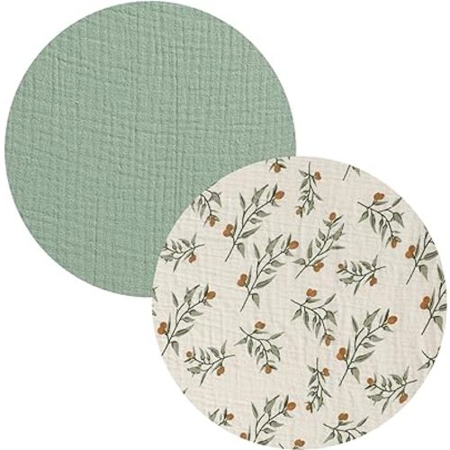 Muslin Bassinet Sheet Compatible with Graco Pack n-Play Dome LX Bassinet(not playard), 2 Pack Cotton Stylish Boho Fitted Bassinet Sheets Super Soft for Baby Roman Green & Botanical Leaf
