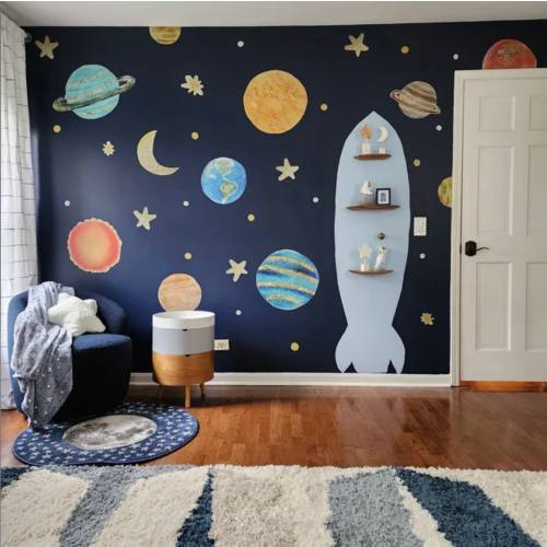 Solar system Wall Decals, Baby Room decor, Outer space, Robots decor, Space decals, baby room wall Stickers, Rocket decal, Space wall art
