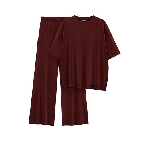 PRETTYGARDEN Women's 2 Piece Outfits Casual Short Sleeve Pullover Tops and Wide Leg Pants Lounge Sets Tracksuits