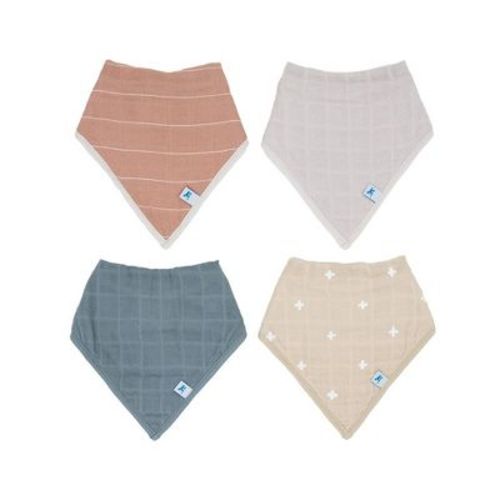 Little Unicorn Cotton Muslin Bandana Bib - Taupe Cross - 4pk