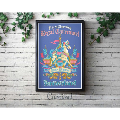 Vintage Style Prince Charming Regal Carrousel Attraction Poster, Disney, Disney World, Nursery, Kids Bedroom, Retro, Travel Poster, Wall Art